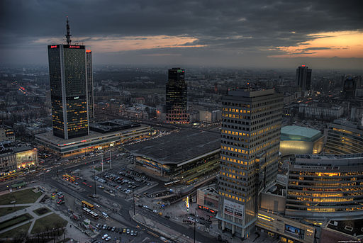 Warsaw Central Station by night warsaw skyline.